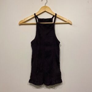 Monrow Ribbed Grey High Neck Tank Top